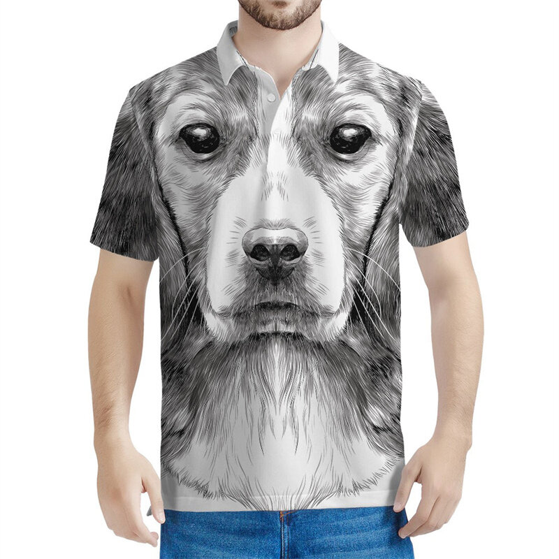 사랑스러운 비글 강아지 패턴 폴로 셔츠, 3D 프린트 동물 강아지 티셔츠, 어린이 여름 반팔 상의, 느슨한 티셔츠