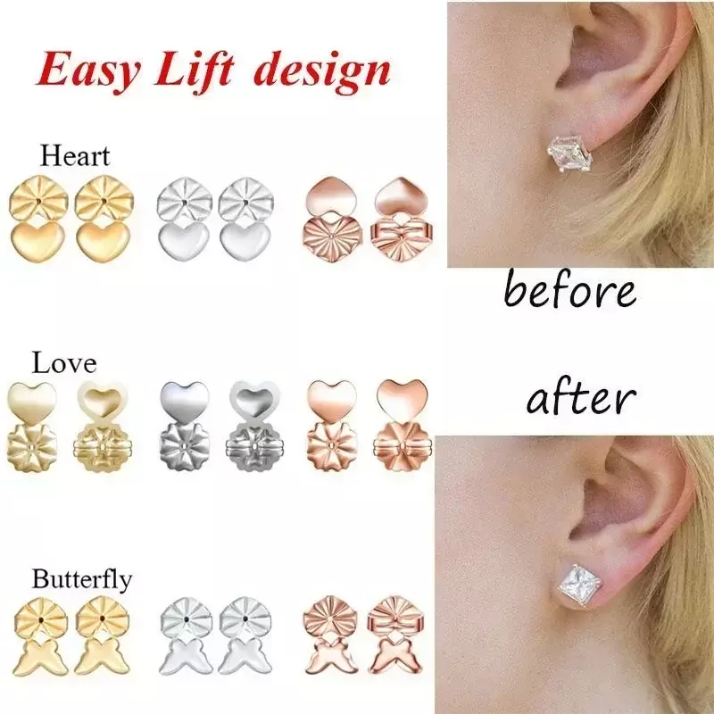Ear Lift Stud hipoalergênico para mulheres, Ear Lift, Fits Post Earring, Suporte do lóbulo da orelha, Porca traseira da borboleta