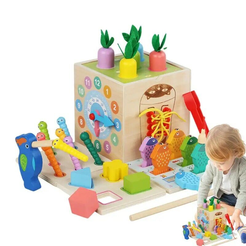 Centre d'activités en bois pour enfants, jouet de tri, cube de jeu en bois, fournitures pour enfants de 1 à 3 ans, 8 en 1