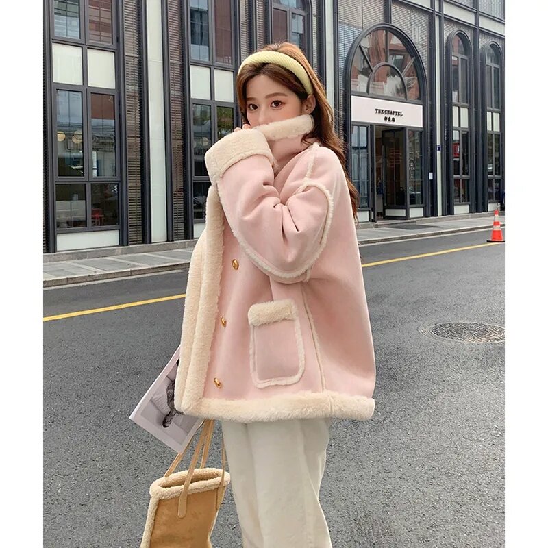 2023 zimowe damskie ciepłe płaszcz ze sztucznego futra nowe koreańskie płaszcze z wełny jagnięcej modne zagęszczają kurtka z owczej skóry jednoczęściowe futra damskie Jacke