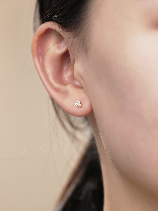 Boucles d'oreilles en or massif 14K, clou d'oreille en trèfle tricolore pour femme, Simple, mode Ins