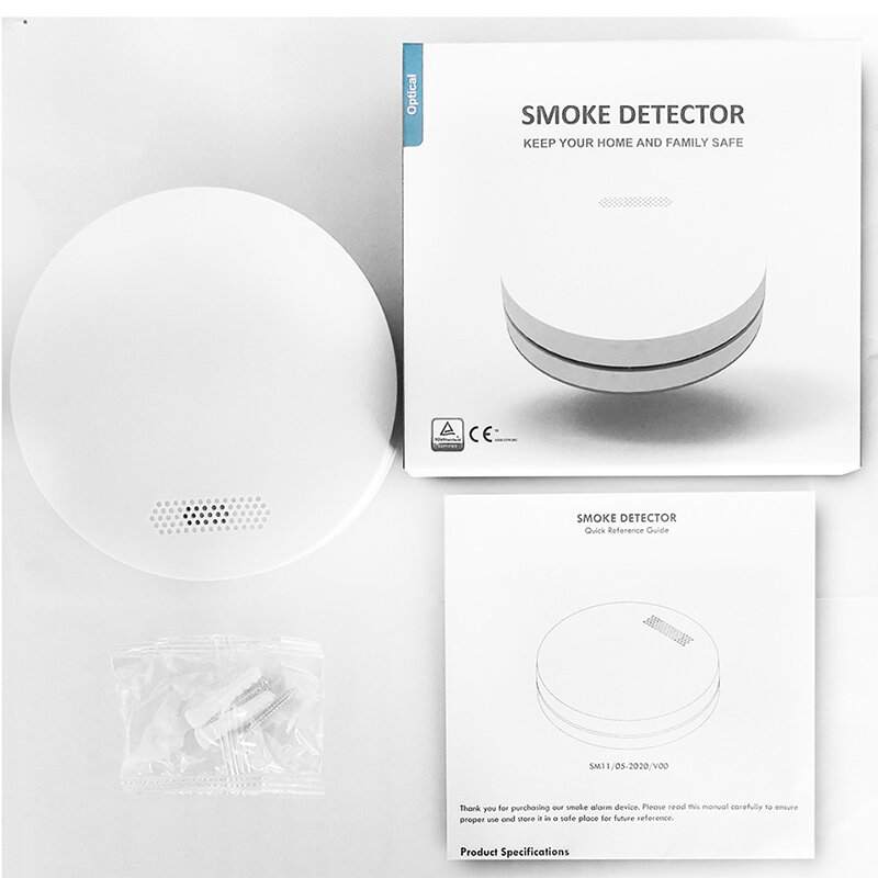 Sensor Detector de humo de seguridad para el hogar, dispositivo de alarma de sonido con función WiFi, ultrafino, Tuya e Smart Life, para Cocina
