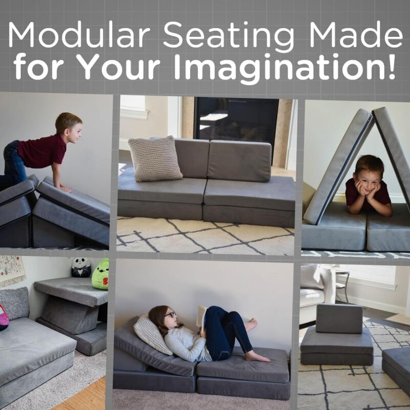 Sofa anak-anak Modular, tempat tidur sofa balita, mainan anak modular, abu-abu