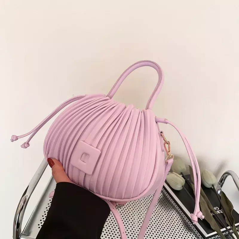 Bolsa transversal de couro PU para mulheres, bolsa de ombro vintage, bolsa de balde casual feminina, marca de moda, design, luxo, 2024
