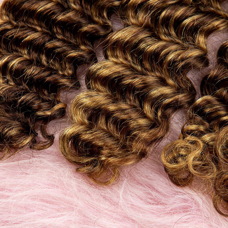 Pacotes de extensão de cabelo em massa, cabelo natural, sem extensão de trama, onda profunda, 427 destaque, 16-28 em, Salon Supply