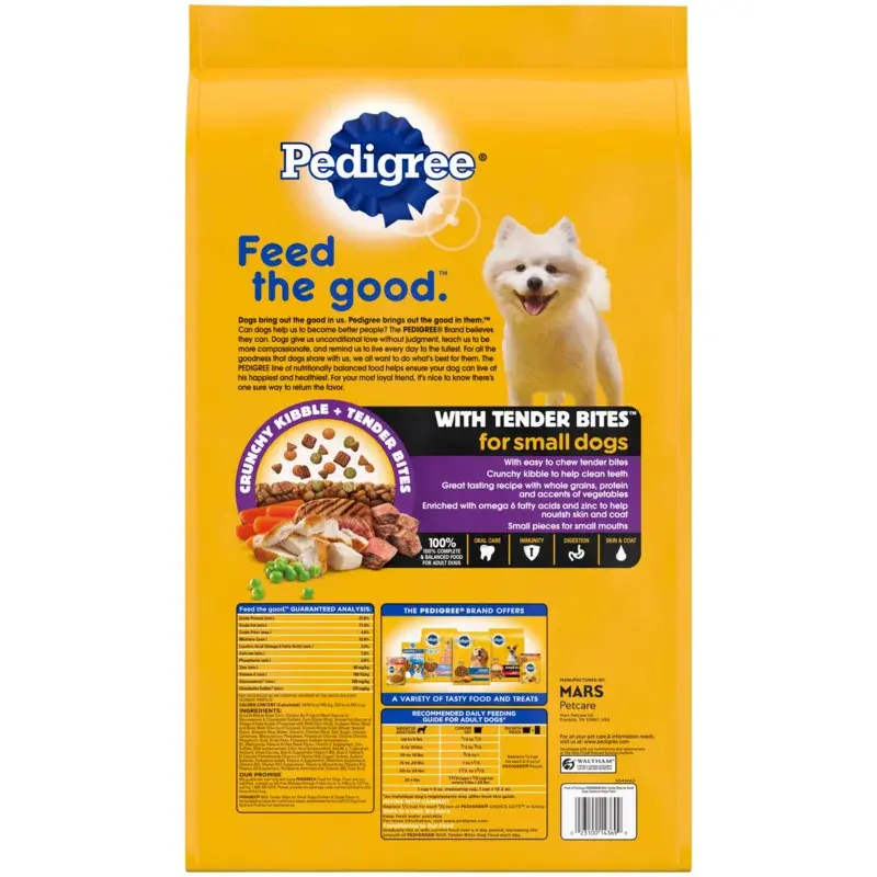 Pedigree Tender Bites Food para cães pequenos, Adulto Dry Dog Food, Frango e bife, Kibble, saco de 14 lb