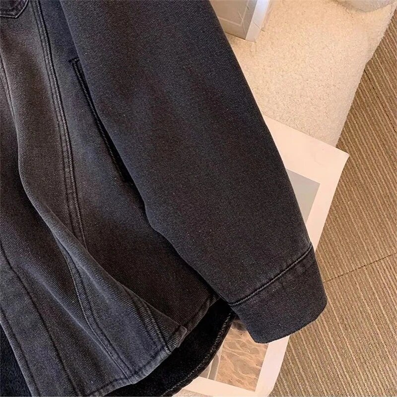 Женская бархатная джинсовая куртка, свободная утепленная джинсовая куртка с длинным рукавом, Джокер в стиле ретро, ковбойская верхняя одежда на осень и зиму, 2024