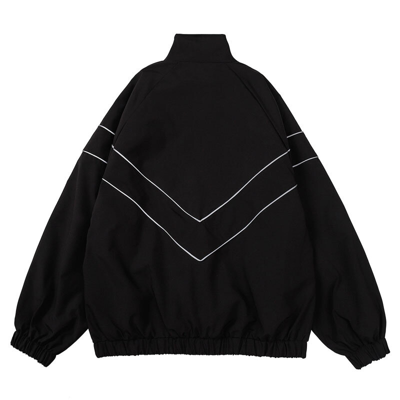 Giacche a righe riflettenti Hip Hop giacche da uomo Harajuku Patchwork con cerniera giacca a vento Streetwear cappotti Casual larghi da college Unisex blu