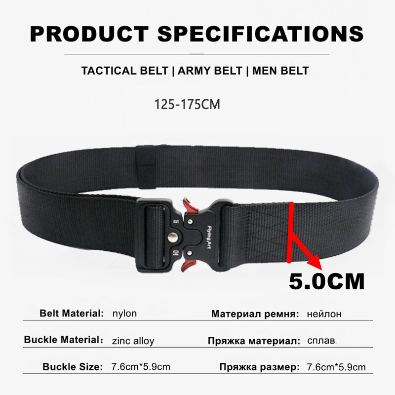 Cintura larga 5.0 CM per uomo di grandi dimensioni 125 135 145 155 165cm cinture in Nylon militare tattico militare fibbia magnetica a sgancio rapido