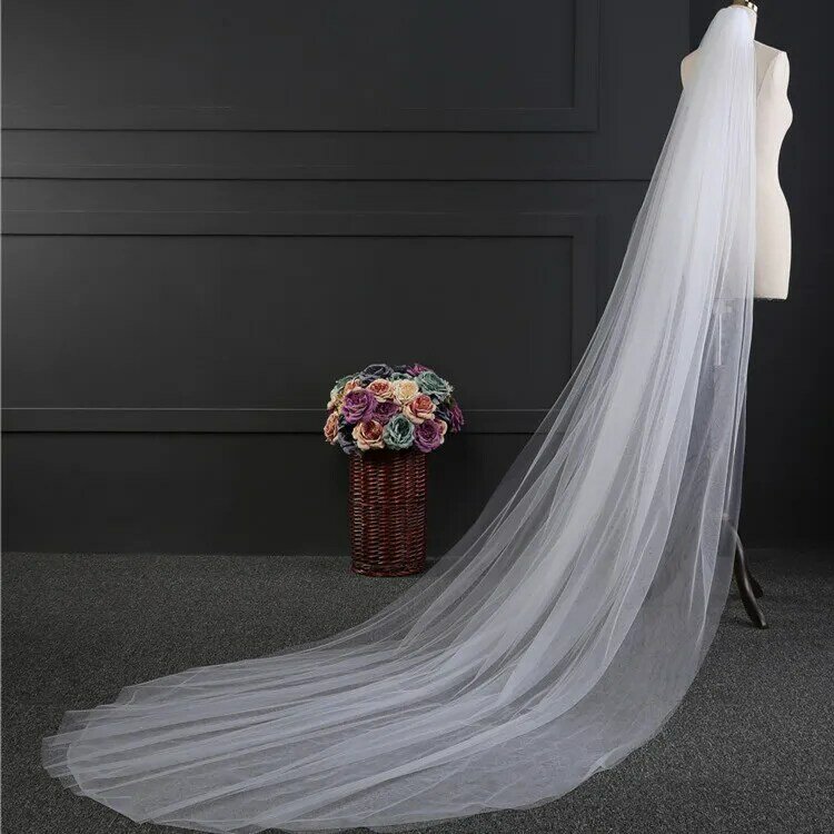 Kerudung pengantin, kerudung pernikahan panjang 3 meter kerudung satu lapis dengan sisir rambut benang, gaun malam lapisan ganda