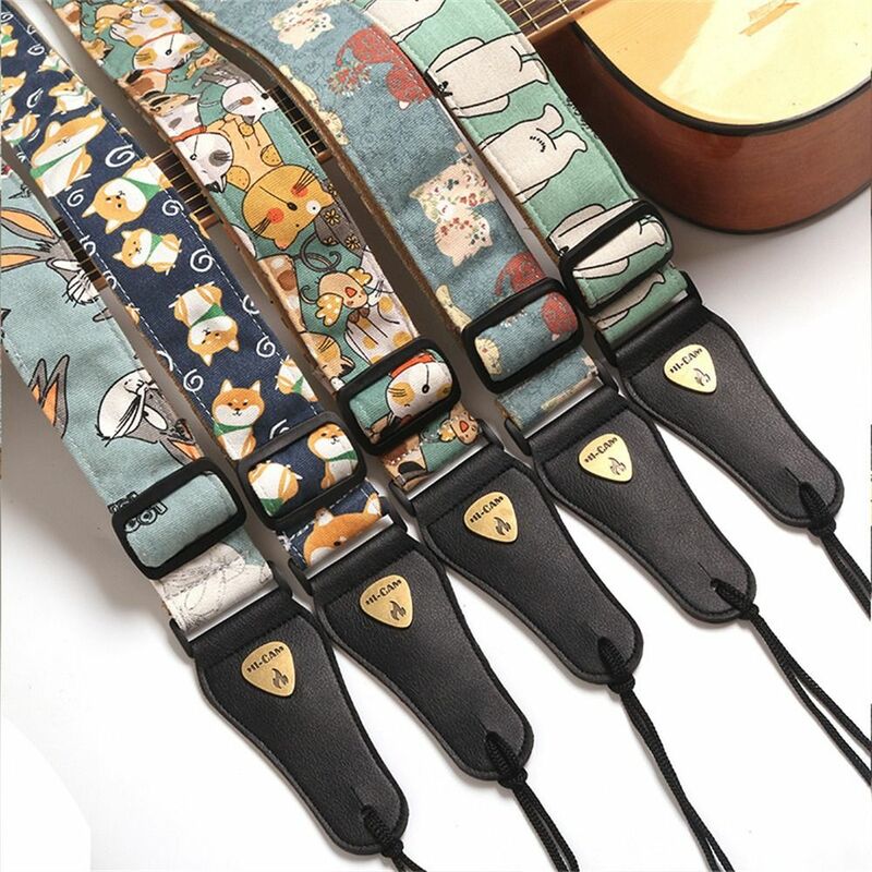 Adjustable Cotton Personalized Colorful Printed Guitar Strap for Electric Guitar Acoustic Guitar Bass Guitar Accessories Cute