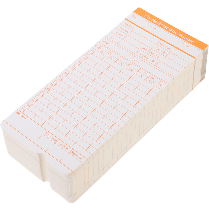 100 Sheets English Edition Paper Sheets Attendance Recording Cards for Office