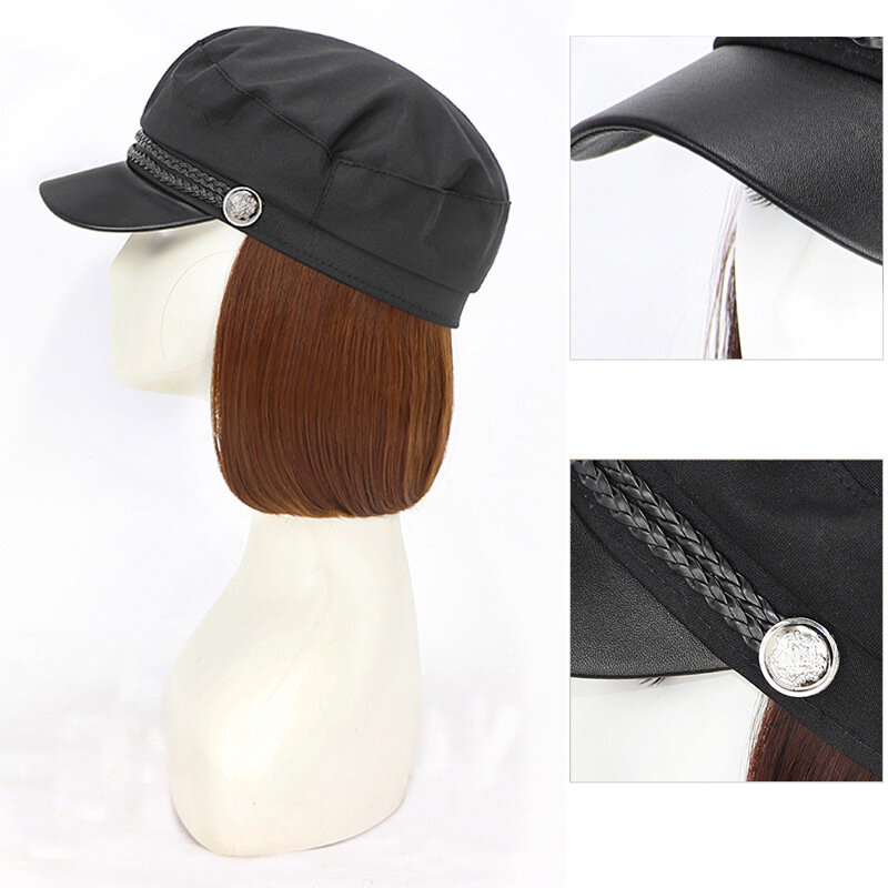 Mode Baseball Hüte Perücke Haarschmuck für Frauen synthetische kurze Bob gerade Perücken mit Hut kappe für täglich befestigt