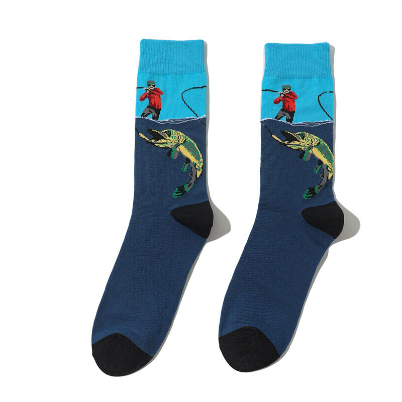 58 Style Cartoon Men Socks Fish bird parrot shark Theme Cotton Novelty Funny Hip Hop Trend Street Long Socks