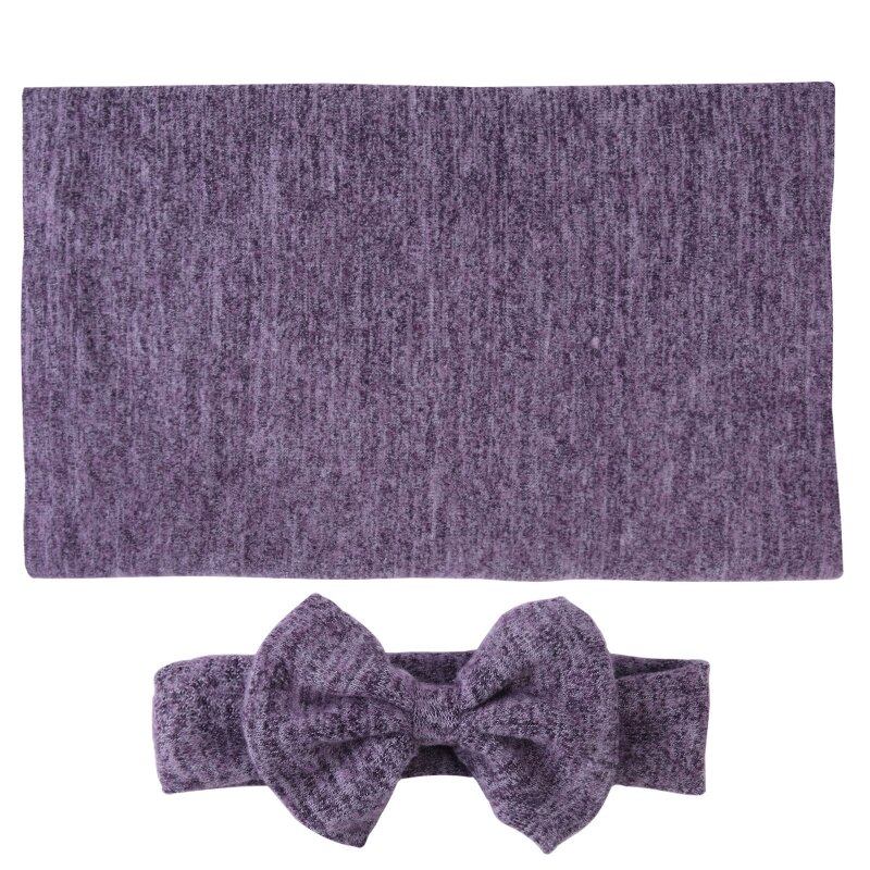 2Pcs/Set 165*40cm Infants Wraps Cloth and Bowknot Hairbands Baby Photography Props Solid Color Shooting Blanket Newborn Gifts