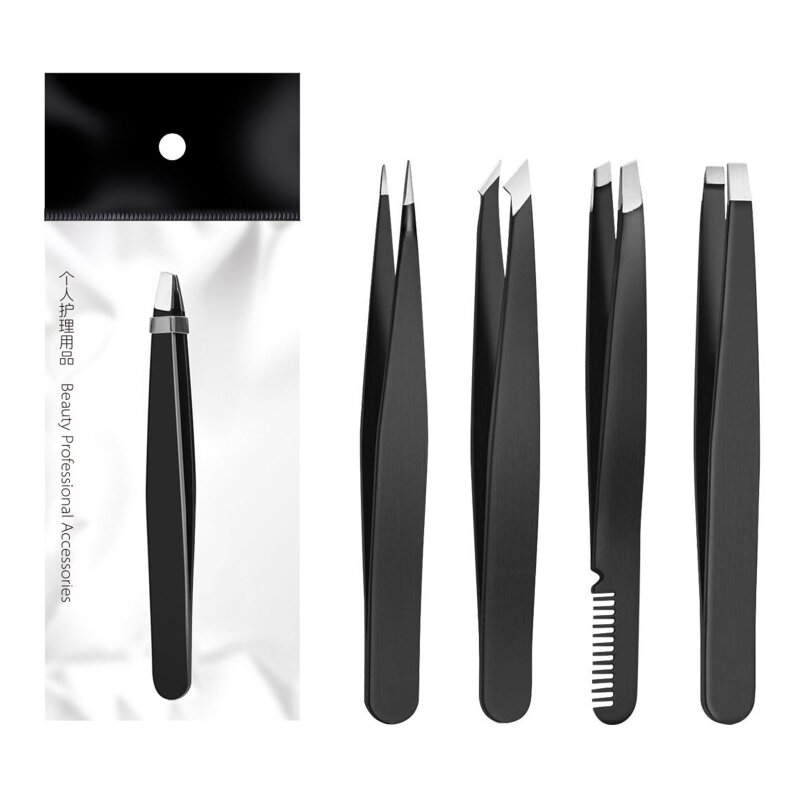 Tweezers For Eyebrows Black for FACIAL Hair Tweezers Stainless Steel For Women