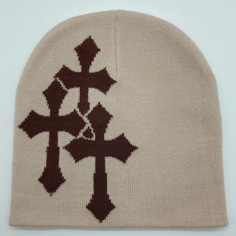 The Y2K topi pola silang mode topi rajut topi Beanie tiga silang Gothic topi olahraga lembut luar ruangan topi hangat musim dingin topi Pullover