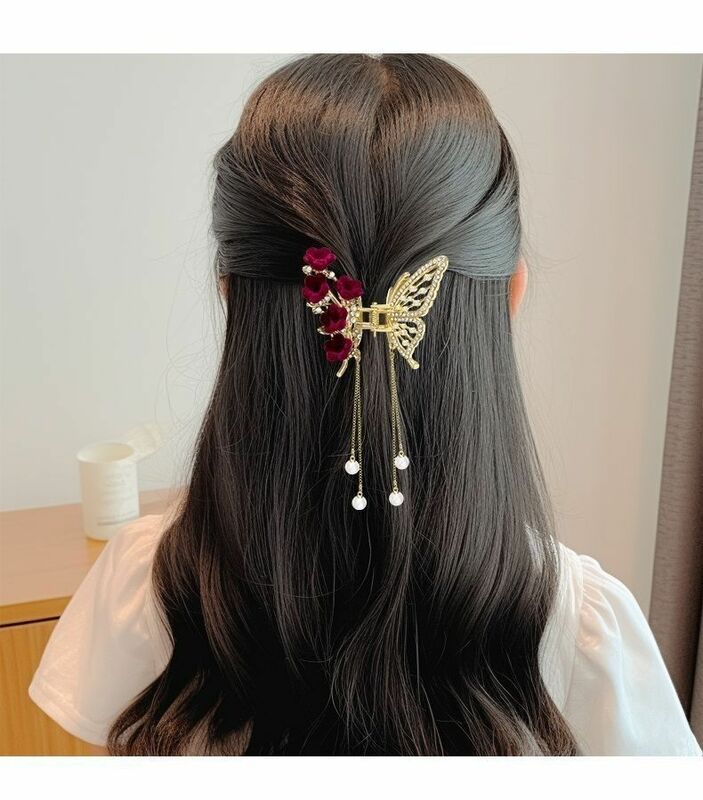 Pinzas para el pelo con lazo de 2 piezas, accesorios para el cabello con colgante de mariposa y borla, para cola de caballo, 2024