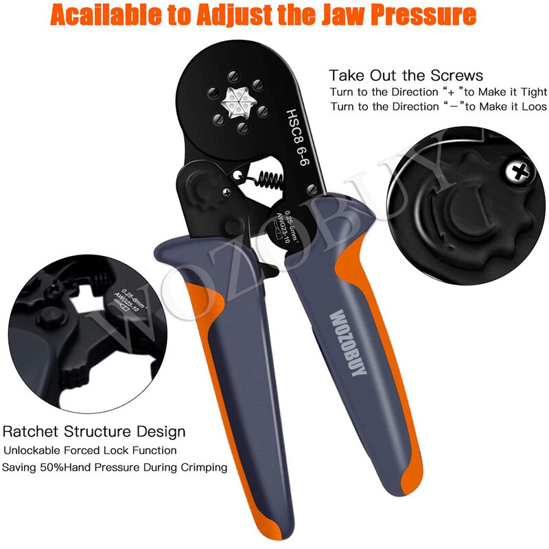 WOZOBUY Wire Stripper Crimping Tool Kit,Ferrule Crimping Tool Kit - HSC8 6-6A/6-4A Pliers ,Self-Adjusting 8 Inch Cutter Crimper