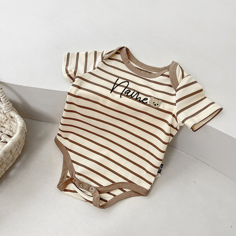 Macacão de bebê personalizado, bordado, bonito, manga curta, saco de presente para sair, com nome, recém-nascido, verão