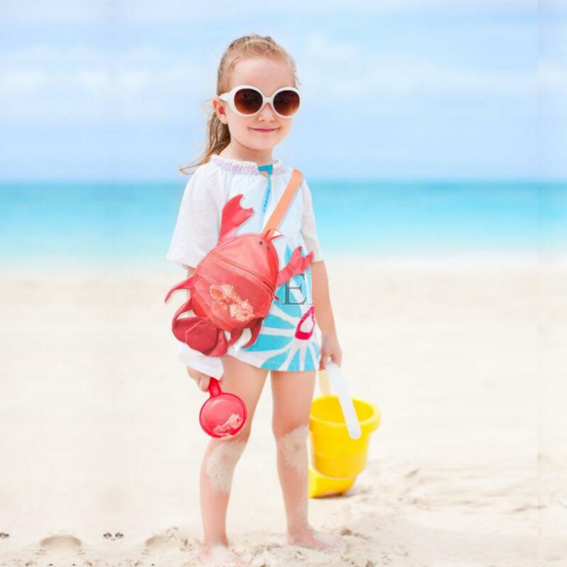 حقيبة مستلزمات التخييم للأطفال ، حقيبة الشاطئ مع جراد البحر الكرتوني ، أشكال السلطعون لطيف ، شبكة تنفس ، قذيفة للأطفال