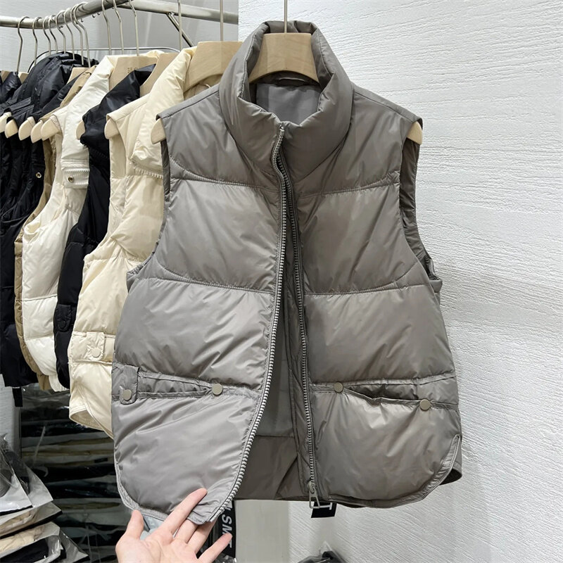 Chaleco de algodón con cuello alto para mujer, Chaqueta corta informal, cálida, a la moda, otoño e invierno, 2023
