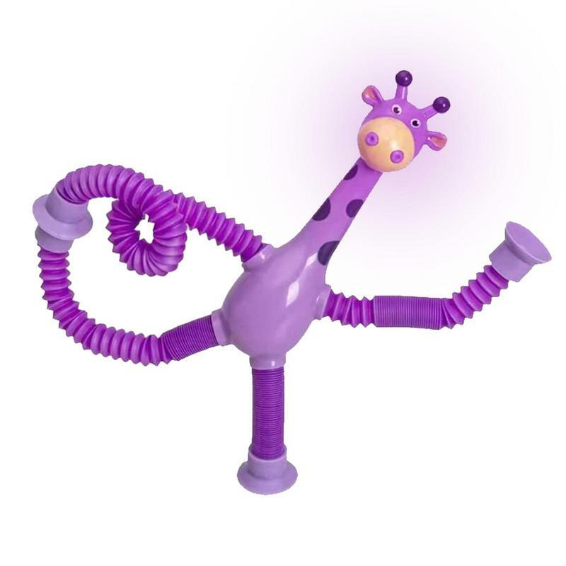 어린이 흡입 컵 장난감 팝 튜브 스트레스 해소 텔레스코픽 기린 피젯 장난감, 감각 벨로우즈 장난감 스트레스 방지 스퀴즈 장난감