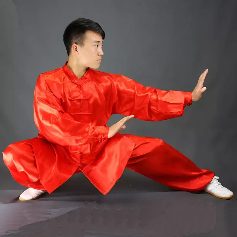 Chinês tradicional Tai Chi Kung Fu Uniformes para Crianças e Adultos, Cetim Performance, Trajes de Dança, Ginástica Matinal Wushu Suit
