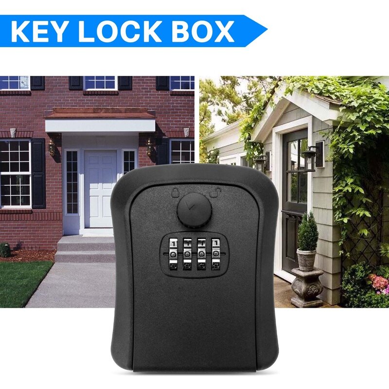 Wall-mounted Weatherproof Key Lock Box, liga de zinco, 4-Digit Combinação Key Storage, Retail Box