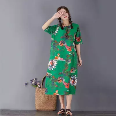 레트로 루즈 국화 드레스, 여름 신상품