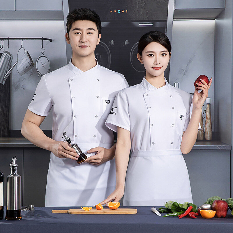 Chef Overalls Thin Men's and Women's Short Sleeve High Quality Hotel Rear Kitchen Baking Cake Shop Short Sleeve Chef Tooling
