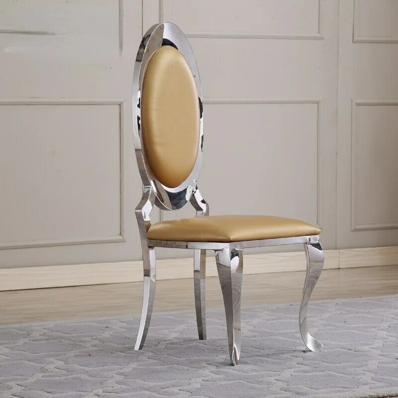 Silla de comedor minimalista de acero inoxidable, sillón moderno para sala de estar, hogar, hotel europeo, tela de cuero, mesa de comedor de metal