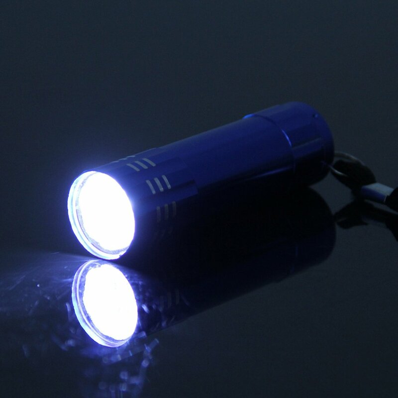 Lampu senter berkemah Mini 9 LED, senter tahan air Super Solid, Ultra terang luar ruangan Aluminium biru untuk berkemah