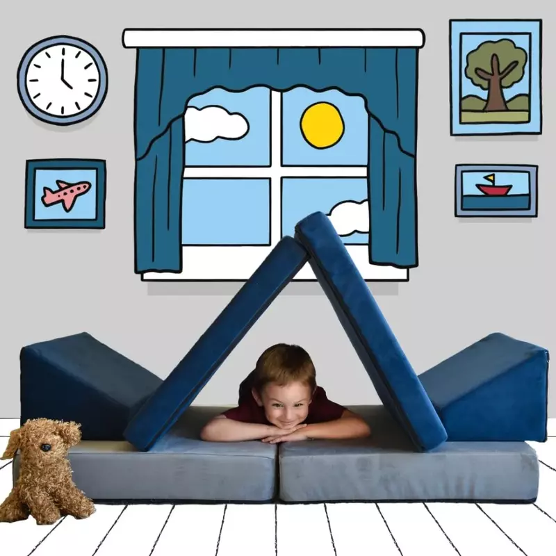 Sofá para niños o 2 sillas, color gris y azul marino, muebles de dormitorio para niños pequeños y adolescentes, sofá para sala de juegos para niñas y niños