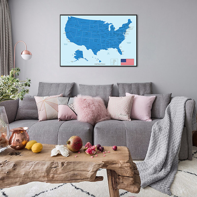 59*42cm The United States Map Non-woven Canvas Painting Unframed Poster Wall Decorative Print Home Decoration Classroom Supplies