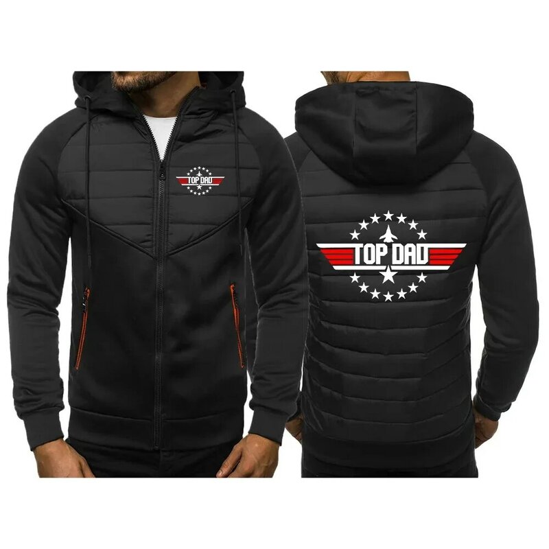 Men TOP DAD TOP GUN Movie Autumn and Winter New Three Color Hooded Cotton Padded Clothes Patchwork Exquisite Keep Warm Coat