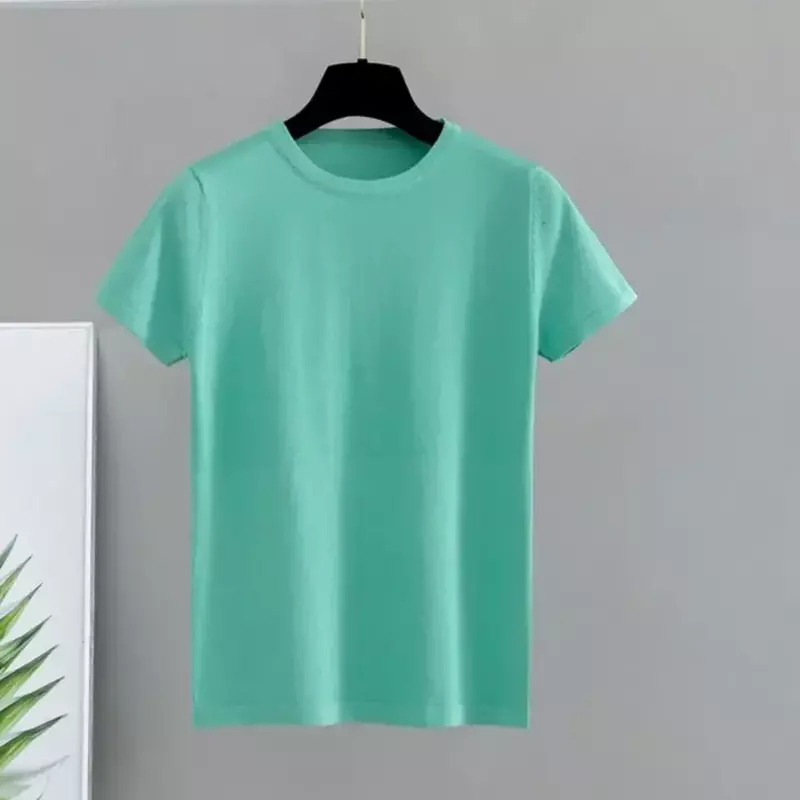 letnia damska podstawowa bawełniana modna koszulka z dzianiny krótki rękaw koszuli wysoka elastyczność oddychająca O neck prostota bielizna