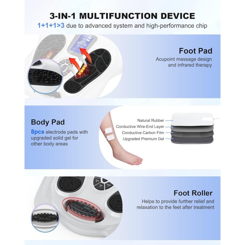 Stimulator kaki Creliver (FSA HSA memenuhi syarat) dengan EMS puluhan untuk menghilangkan rasa sakit dan sirkulasi, mesin pijat kaki elektrik