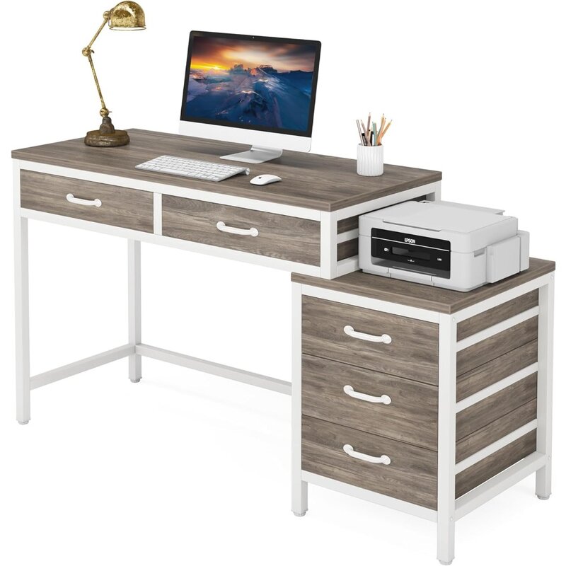 Schreibtische mit 5 Schubladen, Home-Office-Schreibtische mit reversiblem Schubladen schrank Druckerst änder,