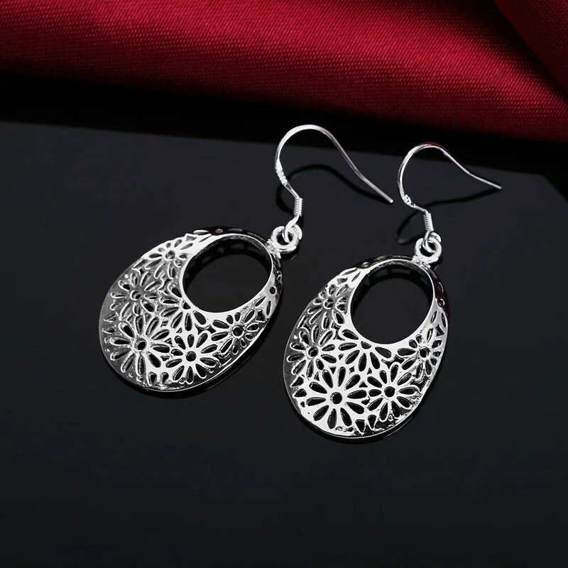 Nowe 925 srebrne kolczyki dla eleganckich kobiet biżuteria rzeźbiona owalne kolczyki prezenty na dzień matki