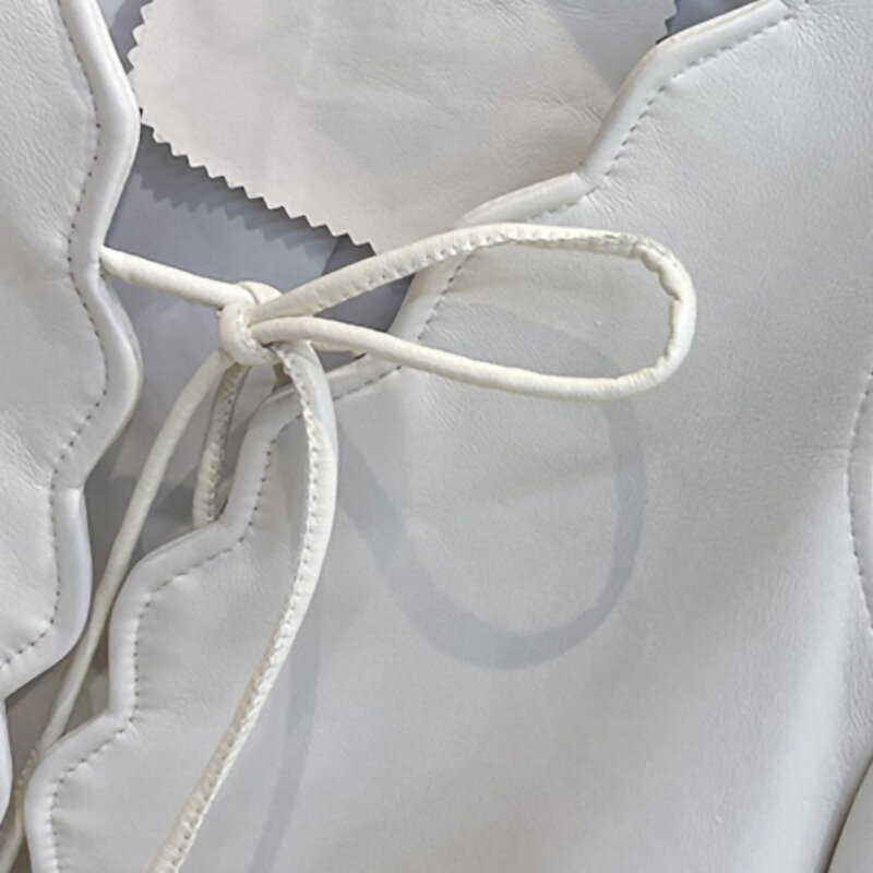 Jaket Kulit Wanita Baru 2022 Mantel Kulit Domba Asli Pendek Solid Dasi Gelombang Pakaian Luar Crop Mode Elegan Streetwear Musim Gugur AEL4939