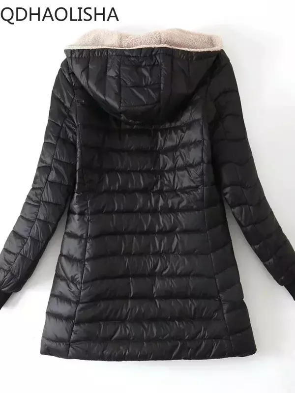 Kurtka damska ciepła z kapturem wąski bawełniany płaszcz na co dzień długie rękawy Oversized oversizes New in Korean Fashion odzież damska