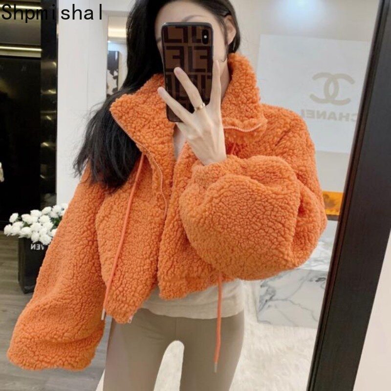 Shpmishal Korean Fashion Cotton Lamb Fleece Coat Women's Loose and Thickened Short Top Autumn/Winter 2023 New Casual Jackets