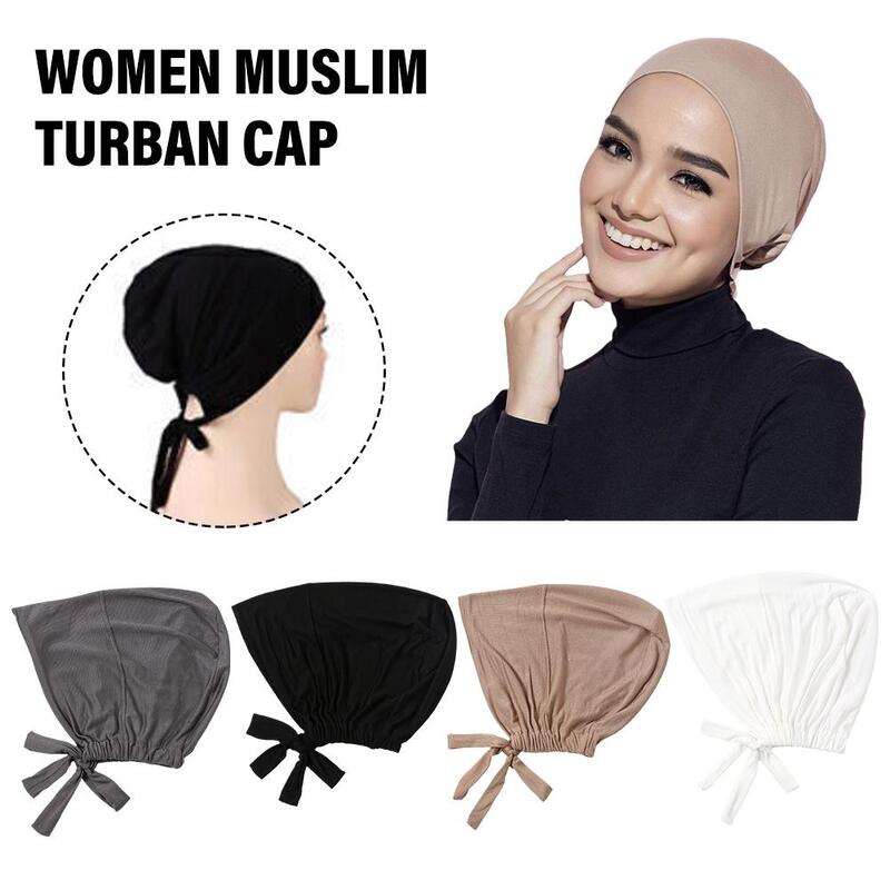 Turbante elástico muçulmano para mulheres, bonnet underscarf islâmico, lenço de chiffon, boné hijab interno, chapéu macio