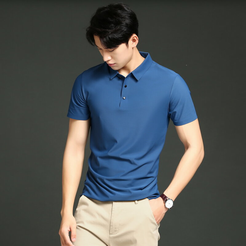 For 2024 Summer High Quality No Trace Breathable Fashion Short Sleeves Black Blue Nylon ICE Silk POLO Shirts