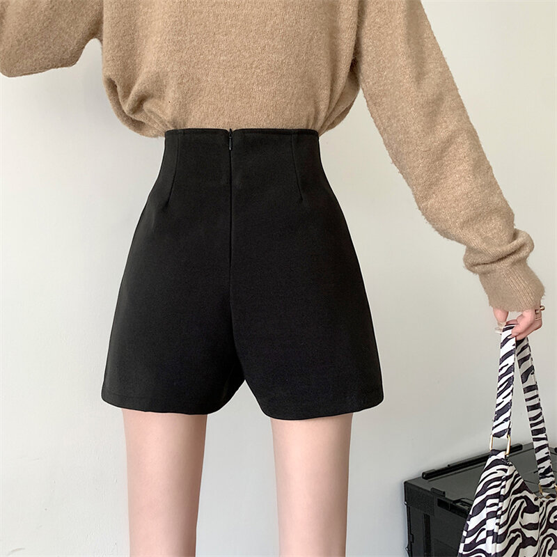 Pantalones cortos de oficina para mujer, Shorts de cintura alta, ajustados, con botones, combina con todo, estilo coreano, novedad de verano