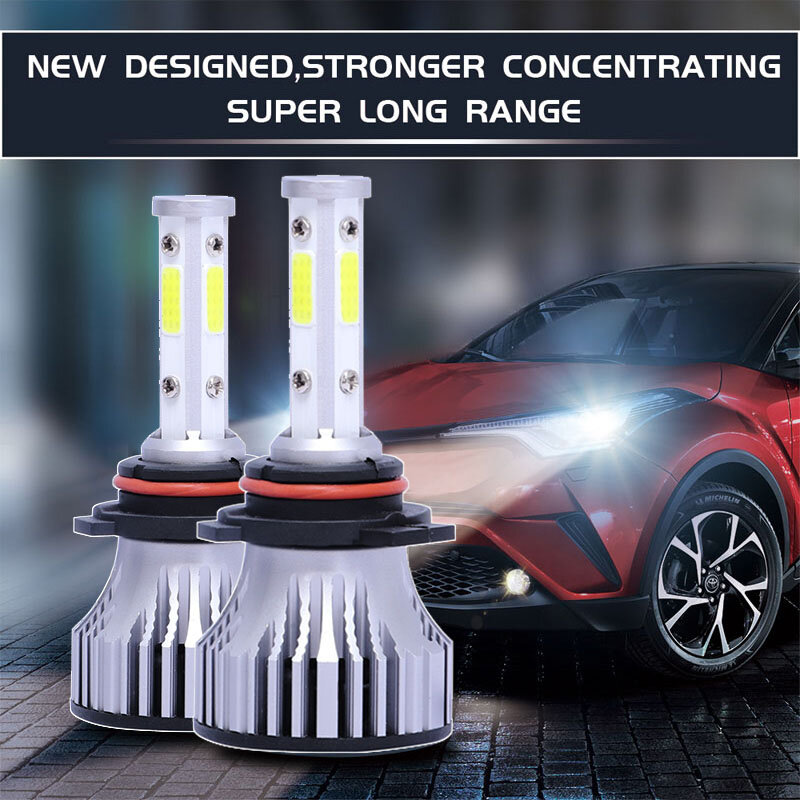 Kit de conversión de bombillas LED para faros delanteros de coche, reemplazo de luz antiniebla DRL de 4 lados, haz alto/bajo, blanco frío, 20000LM, 9012 K, 6500 W, 2 piezas, 100
