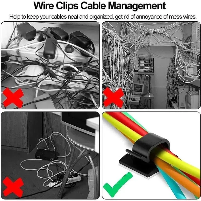 Klip Organizer kabel, 10/20/30/40 buah klip pengatur kabel untuk pengisian USB garis Data Bobbin Winder dudukan kawat dipasang di dinding dengan perekat klip kawat