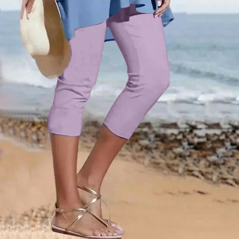 Leggings Capri slim feminina, calça casual de estiramento alto, leggings de treino básico, plus size