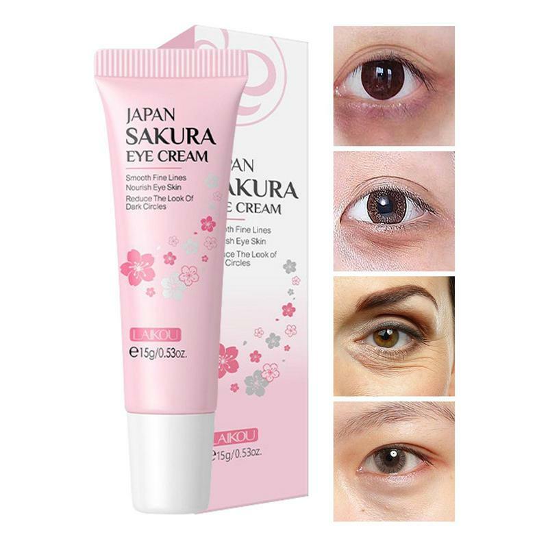 Crema reafirmante para ojos, crema nutritiva iluminadora para ojeras con esencia de Sakura, hidratante refrescante para ojos debajo de los ojos, 0,53 oz